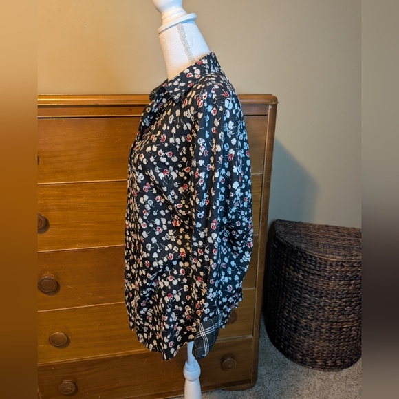 Chaps Shirt Women 0X Black Floral Non Iron Long Sleeve Button Down Top - Picture 6 of 14